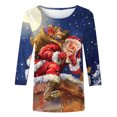 thumbnail image 5 of T-shirts Chemises pour Femmes Décontractées Amples Col Rond Manches 3/4 Haut à Imprimé de Noël T-Shirts en Liquidation, 5 of 5