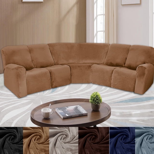 CHOK 2024 Housses Extensibles pour Canapé d'Angle Inclinable 5 Places en Velours, Housses de Canapé Sectionnel Inclinable, Protège-Meubles, Bleu Eau Profonde