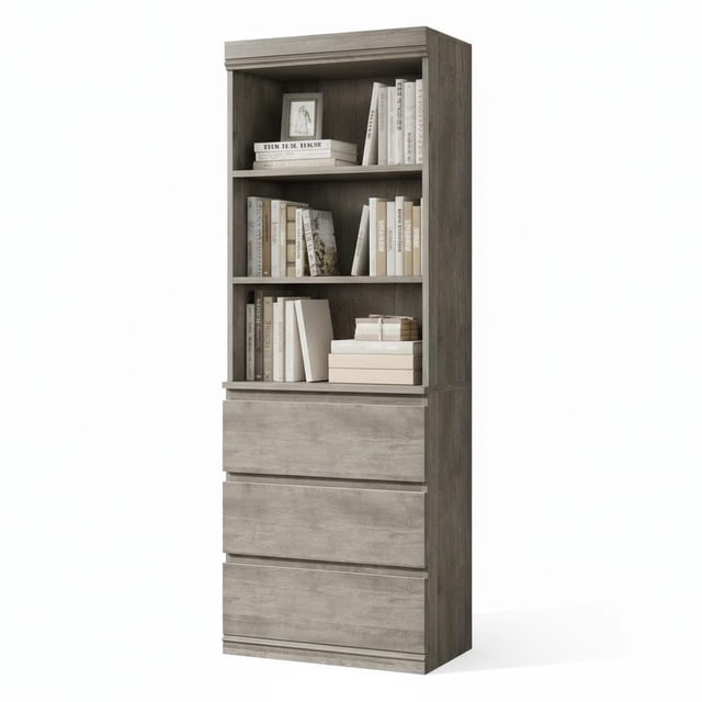 Yiwa 70 Inch Tall Bookcase with 3 Storage Drawers, Wooden Bookshelf ...