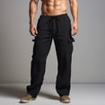 thumbnail image 1 of asjyhkr Mens Cotton Linen Pants Drawstring Elastic Breathable Casual Sweatpants with Pockets, 1 of 6
