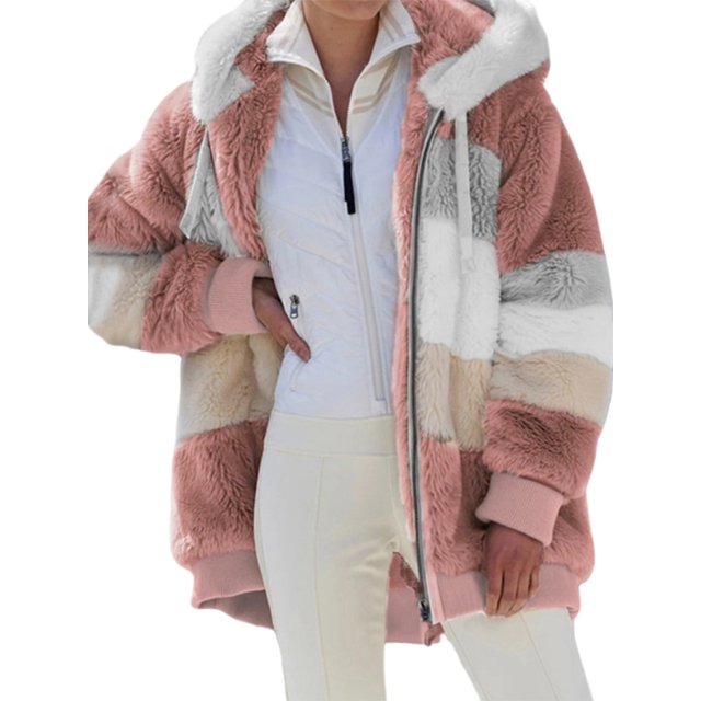 Innerwin Veste à Manches Longues pour Femmes Manteau d'Hiver Chaud Patchwork avec Poches Extérieur Rose m