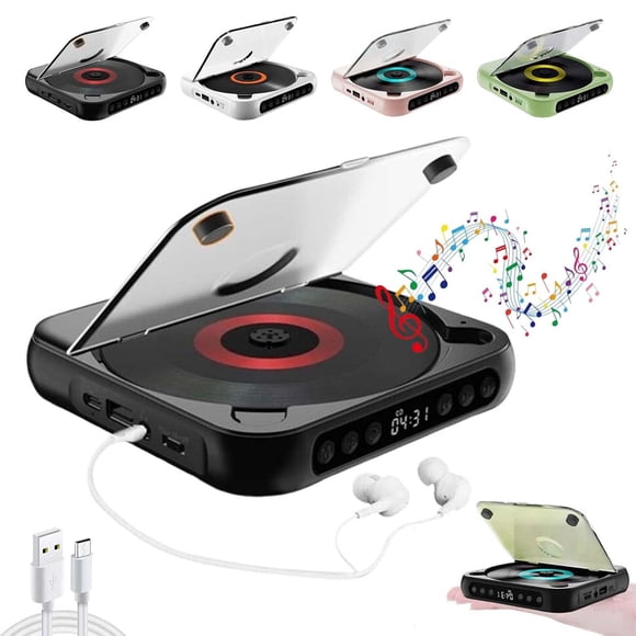 Sentmoon Portable CD Player Bluetooth Compatible Rechargeable Compact Home Disc Player Built In HiFi Speakers with Timer LCD Screen Display Supports AUX USB Walkman Personal Music Player