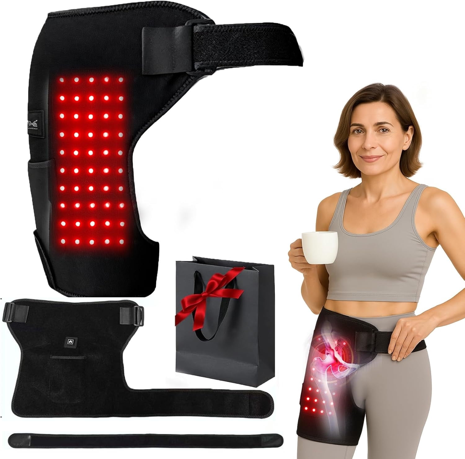 Todaioua Red Light Therapy Hip Brace for Menopausal Women Pain Relief Adjustable Heating Pad with Carbon Fiber Heat 3 Temperature Settings Sciatica Nerve Pain Relief Device for Daily Use