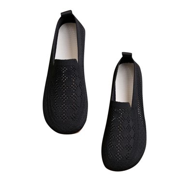 Wdhugt Flat Slip On Shoes For Women Hollow Out Breathable Lazy Casual Everyday Loafers Plus Size Footwear Black Size 39 Eu 39 Uk 5 Us 8 Foot Length 9.65 Inches
