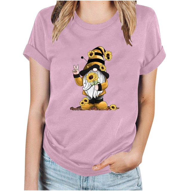 Blouses pour Femmes Hauts à Imprimé pour Femmes Manches Courtes Blouse Ample T-Shirt Drôle à Col Rond Hauts