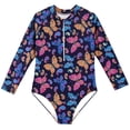thumbnail image 1 of Little Girls Rash Guard Bathing Suits Flounce Printed Long Sleeve Sun Protection Swimwear Bathing Suit 10-11 Years, 1 of 7