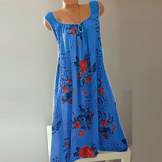 SMihono Robe d'Été pour Femmes Grande Taille Femmes Dames Mode Imprimée Aguichant en Dentelle Robe Sans Manches