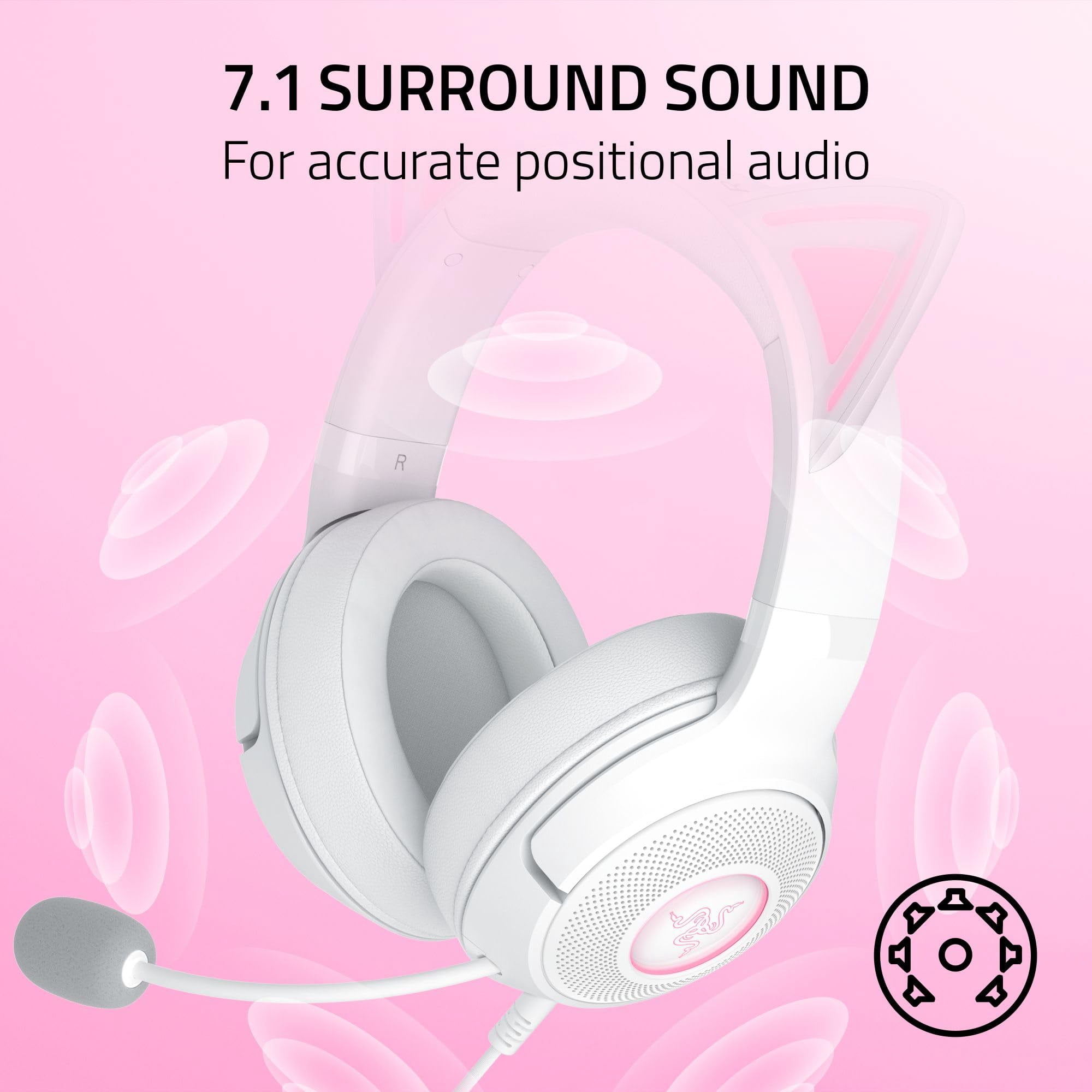 Razer Kraken Kitty V2 USB Wired Headset: Chroma RGB Kitty Ears