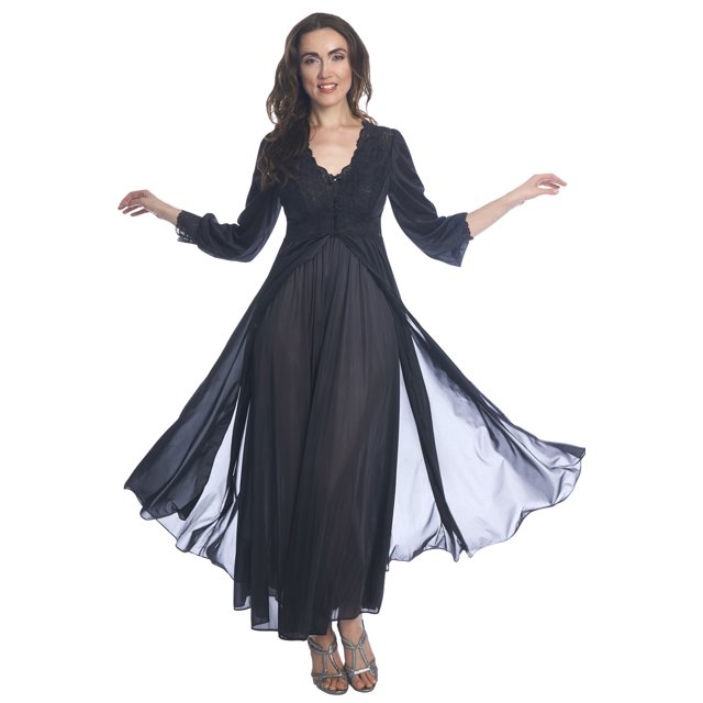 Velrose Lingerie Shadowline Long Lace Bodice Button Down Robe 71737/71737X