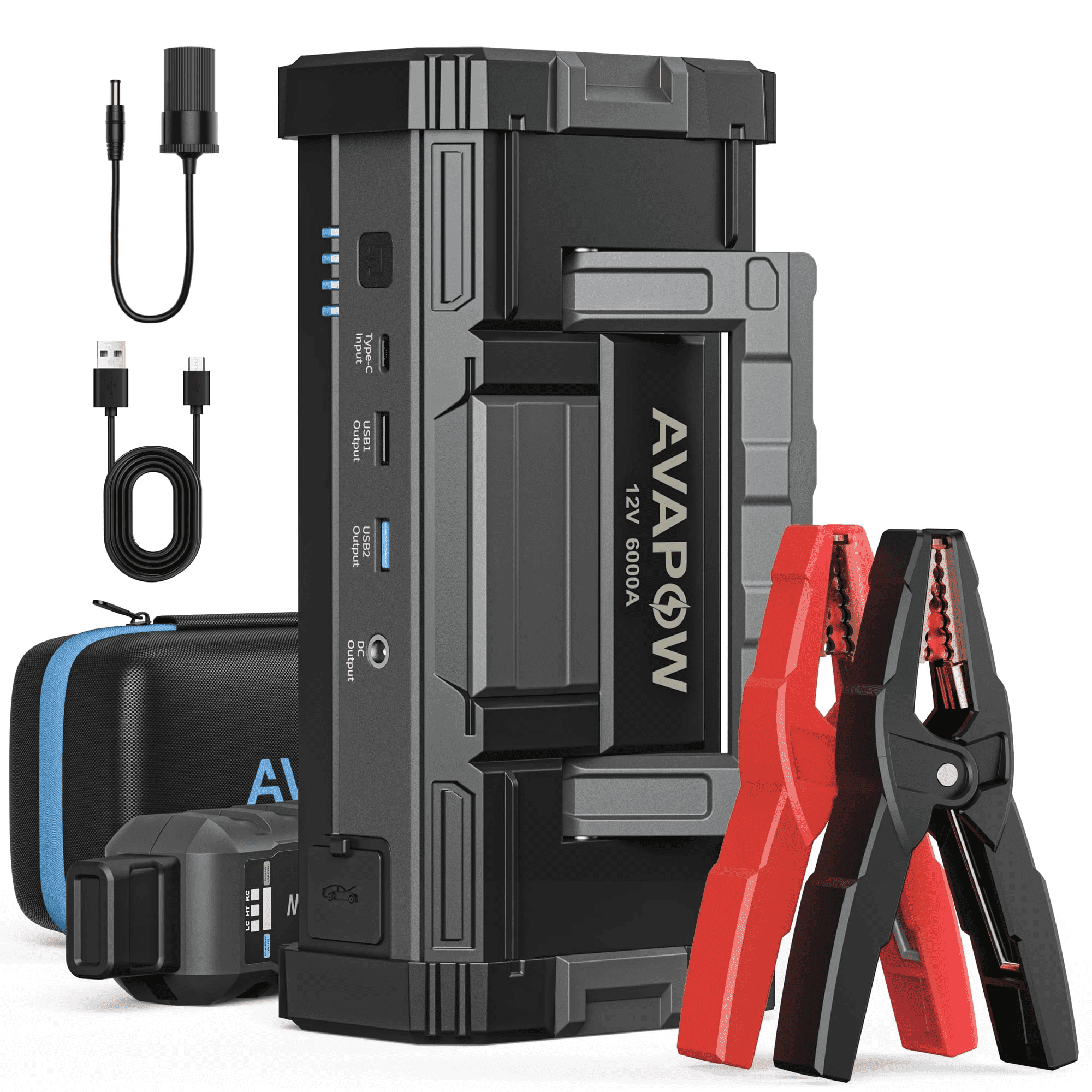 AVAPOW 6000A Car Battery Jump Starter, Update Powerful Car Jump Starter with Dual USB Quick Charge and DC Output, 12V Jump Pack with Built-in LED Bright Light, for All Gas or up to 12L Diesel