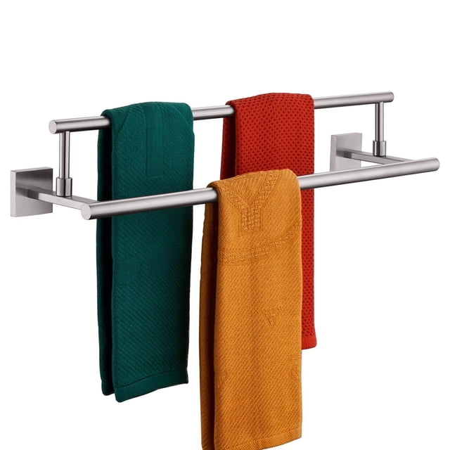 KOKOSIRI Bath Towel Holders Brushed Nickel Bathroom Rack 24-Inch Double Towel Bars Rails for Garage Kitchen Stainless Steel B5009BR-L24