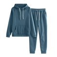 thumbnail image 1 of 2 Piece Sweatsuits for Womens Clearance Solid Color Pocket Drawstring Pullover Sweatpant Set Lounge Tracksuit Casual Plus Size Lightweight Loose Ladies Outfits Fall Winter 2023 Black L, 1 of 5