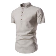 LUOGENLI Male T-shirts for Mens Mens European and Men's Stand Solid Color Short Sleeve Shirt T Shirt Mens T-shirts Graphic Tees Easter Mens Funny T-shirts Graphic Tees Valentines Grey XXL