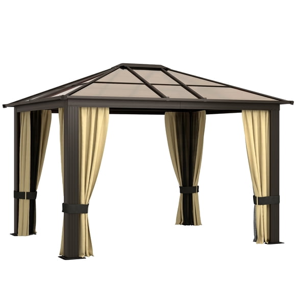 Outsunny 10' x 12' Hardtop Gazebo, Outdoor Gazebo Canopy Sun Shelter Waterproof with Aluminum Frame, Polycarbonate Panels Rooftop, Sidewalls, and Mosquito Netting