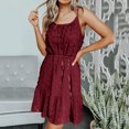 thumbnail image 1 of Mefallenssiah Women Chiffon Pom Sleevless Sling Drawstring Short Skirt Dress, 1 of 1