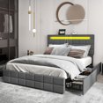 thumbnail image 4 of Gymax Full Upholstered Platform Bed with LED Headboard Charging Station Storage Drawer, 4 of 10