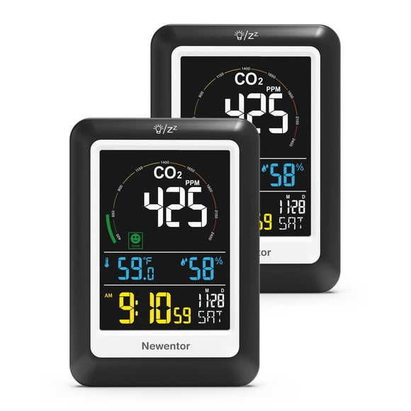 Newentor CO2 Monitor, Indoor Air Quality Meters, Carbon Dioxide Detector with Voice Alert, Large Display CO2 Tester, Temperature Humidity Sensor, Alarm Clock for Hom