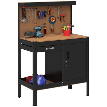 HOMCOM Établi de Garage avec Tiroir de Rangement, Panneau Perforé, Armoire Verrouillable