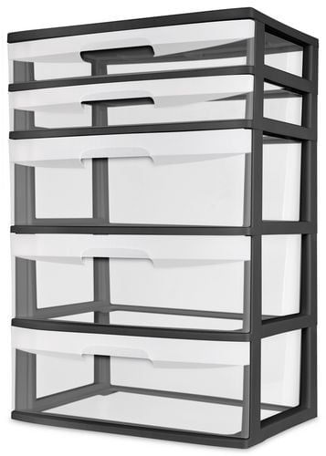 Sterilite 5 Drawer Black Wide Cart