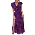 thumbnail image 2 of Jusqu'à 65 % de Réduction! Robes de Mode d'Été pour Femmes 2024 Grande Taille Printemps / Vacances Loisirs Robe à Col en V Taille Haute à Lacets Fendue Imprimée, 2 of 8