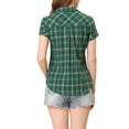 thumbnail image 3 of INSPIRE CHIC Chemises à Carreaux pour Femmes Col en Pointe Boutonnées Blouses de Rentrée Vert Beige G, 3 of 6