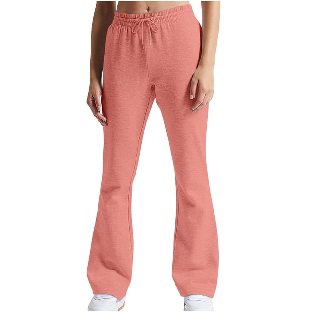 Watermelon Red Womens Ruched Flare Bell Bottom Elastic Waist Basic Long Boot Cut Leg Trousers Pants for Ladies Track Athletic Casual Running Fall Summer Trousers Pants 2025 L