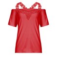 thumbnail image 4 of Dealovy Hauts Grande Taille pour Femmes Épaules Dénudées Col Rond Tunique Manches Courtes Blouses Décontractées Unies, 4 of 7