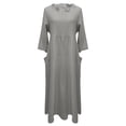 thumbnail image 4 of QIPOPIQ Robes pour Femmes avec Poches Manches Courtes Robes Décontractées Tendance Robe d'Été à Col Rond Manches Mi-Longues Lin Uni Robe Ample Offres 2023, 4 of 5