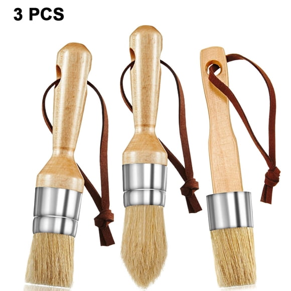 3 Pieces Chalk and Wax Paint Brushes Bristle Stencil Brushes for Wood Furniture Home Decor,Round Chalked Paint Brushes