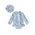 thumbnail image 1 of EYIIYE Maillot une Pièce pour Tout-Petit Bébé, Ensemble de Maillot d'Été pour Fille, Barboteuse à Fermeture Éclair devant, Combinaison à Col Rond, Justaucorps à Manches Longues + Bonnet de Bain, Mignon pour Nourrisson, Maillot de Bain 2 Pcs, Tenue de Plage, 1 of 9