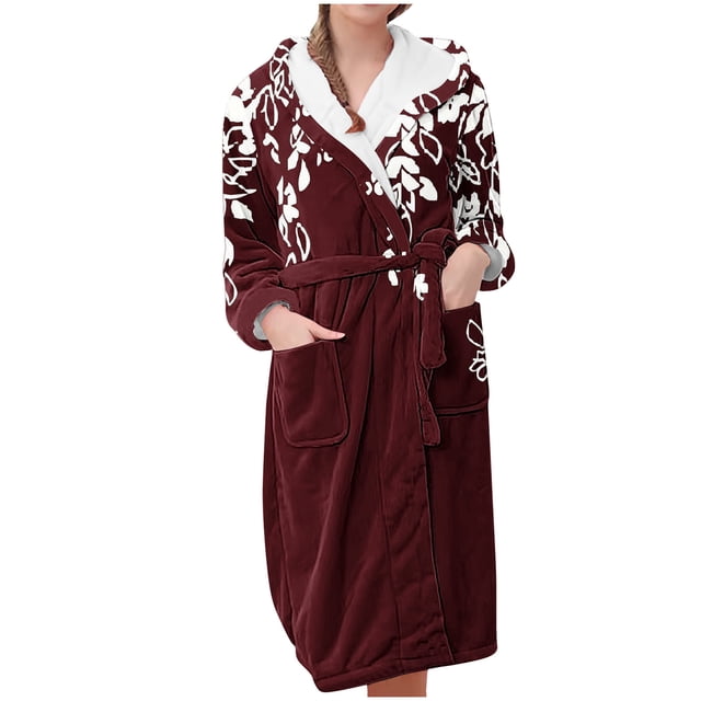 Rbaofujie Longue Robe de Spa pour Femmes, Tenue d'Intérieur en Flanelle, Pyjama à Capuche, Peignoirs, Pyjama Long et Pyjamas, Peignoirs pour Femmes