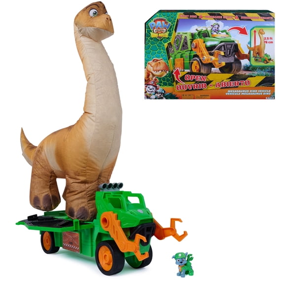 PAW Patrol: The Dino Movie, Véhicule Megasaurus Dino avec dinosaure gonflable de 76,2 cm et figurine Rocky articulée, jouets pour enfants d'âge préscolaire, pour filles et garçons à partir de 3 ans