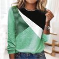 thumbnail image 2 of IROINID Liquidation Hauts Grande Taille pour Femmes Col Rond Contraste Couleur Manches Longues T-shirt Blouse, Vert, 2 of 6