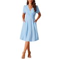 thumbnail image 2 of INSPIRE CHIC Robe Midi Évasée d'Été à Manches Courtes Bouffantes avec Poches G Bleu Ciel, 2 of 5