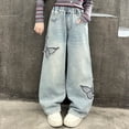 thumbnail image 2 of Girls' Straight Wide Leg Jeans | Comfy Stretch Denim Pants for Ages 5-15, 2 of 7