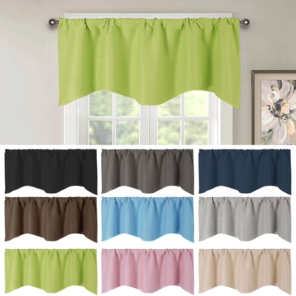 Lubelski Solid Color Through Rod Short Curtain Home Room Balcony Kitchen Window Valance