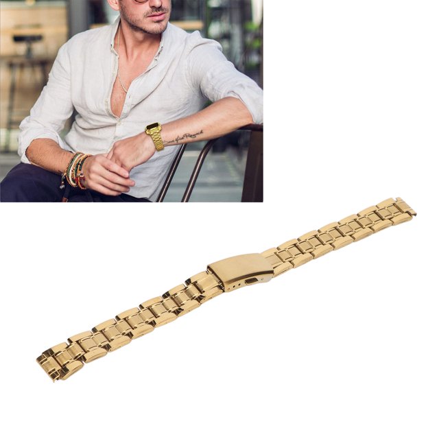Quick Release Stainless Steel Watch Band - Double Lock Buckle Strap Gold For Men And Women
