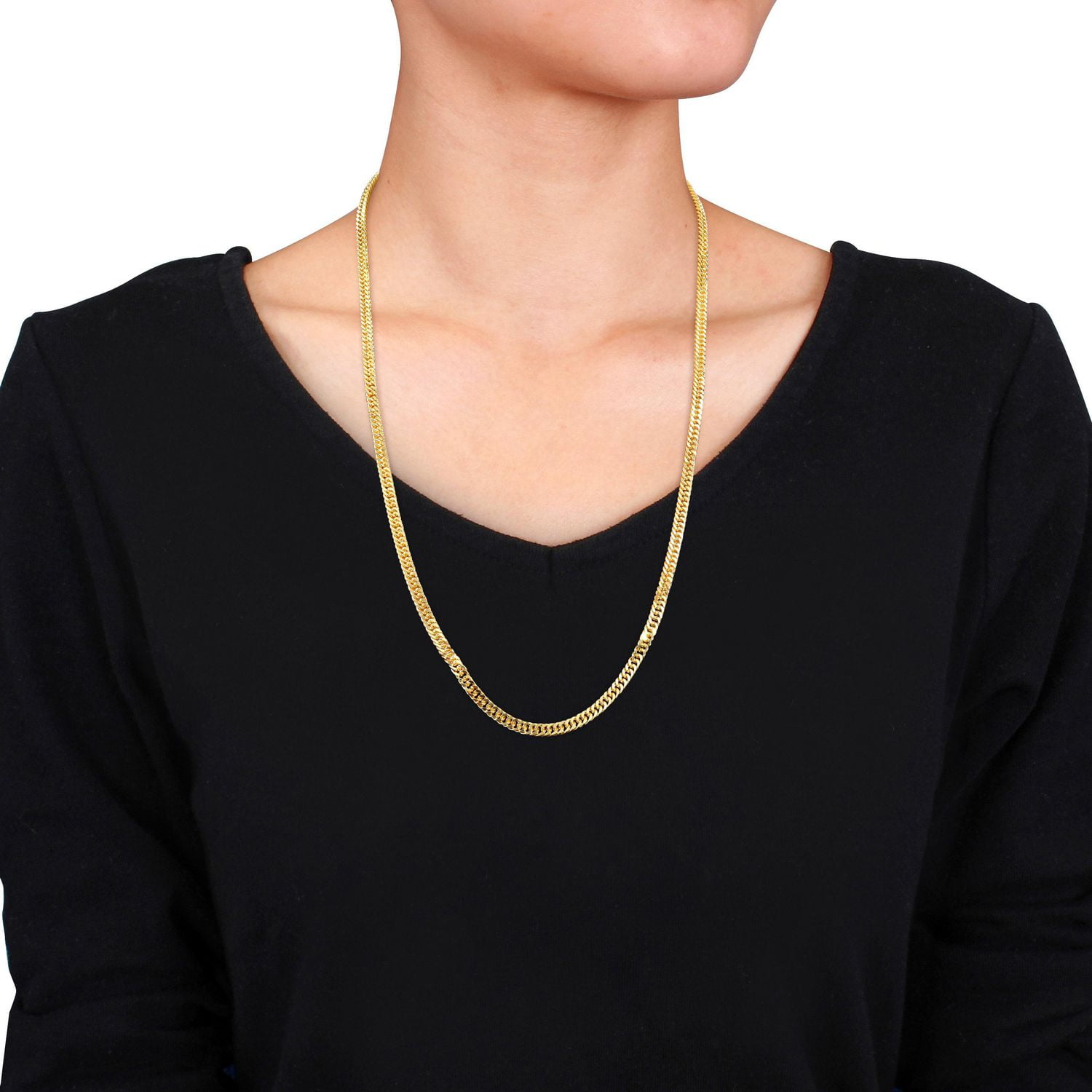 Collier chic en chaîne à maille plate double de Miabella en argent sterling plaqué or jaune 18K