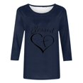 thumbnail image 5 of Penkiiy T-Shirts à Manches 3/4 Imprimés Cœur Col Rond Tunique de la Saint-Valentin Blouse S Marine, 5 of 5