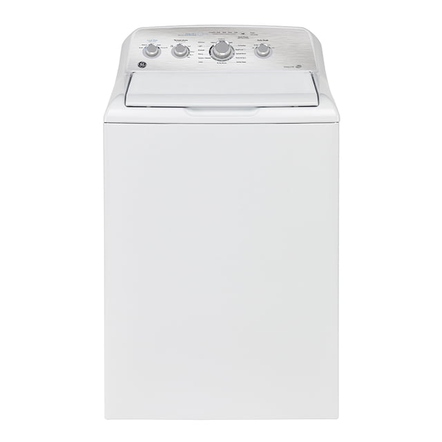 GE Laveuse à Chargement par le Dessus de 4,9 Pi3 avec Cycle SaniFresh en Blanc, Modèle GTW451BMRWS. Comprend un Panier de Lavage en Acier Inoxydable, un Agitateur à Double Action et 14 cycles de Lavage, Y Compris SaniFresh, un Remplissage en Profondeur et un Lavage à Vitesse. Équipée de 4 Boutons et Boutons pour le Contrôle, de Voyants DEL d'État du Cycle et d'Un Distributeur. Mesure 25-27 Pouces de Largeur. Compatible avec les Sécheurs Électriques et à Gaz Assortis GTD40EBMRWS