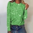 thumbnail image 1 of zanvin Chandails à Manches Longues à Imprimé de Paillettes pour Femmes, Coupe Ample Décontractée, T-Shirts à Col Rond, Chemisiers Scintillants pour Fête, Vert, m, 1 of 4