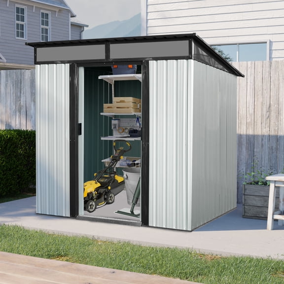 6ft x 5ft Outdoor Metal Storage Shed with Lockable Sliding Doors and Transparent plate for Garden, Lawn