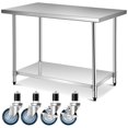 thumbnail image 1 of Costway Table de Travail de Cuisine Commerciale en Acier Inoxydable 30 Pieds' x 48 Pieds' avec 4 Roues, 1 of 10