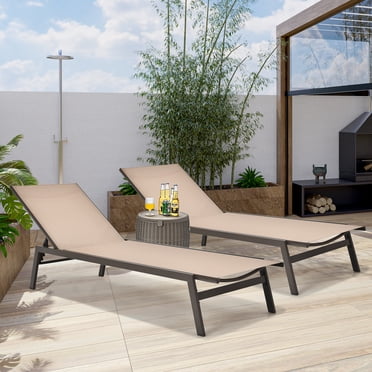 Patiojoy Chaise Longue de Patio 2 Pcs avec Dossier Réglable à 6 Positions et Tissu Respirant Brun