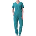 thumbnail image 2 of Pisexur Plus Size Scrub Set for Women - Slim Solid Color V-Neck Scrub Top & Skinny Cargo Scrub Pants With Pockets, 2 of 3
