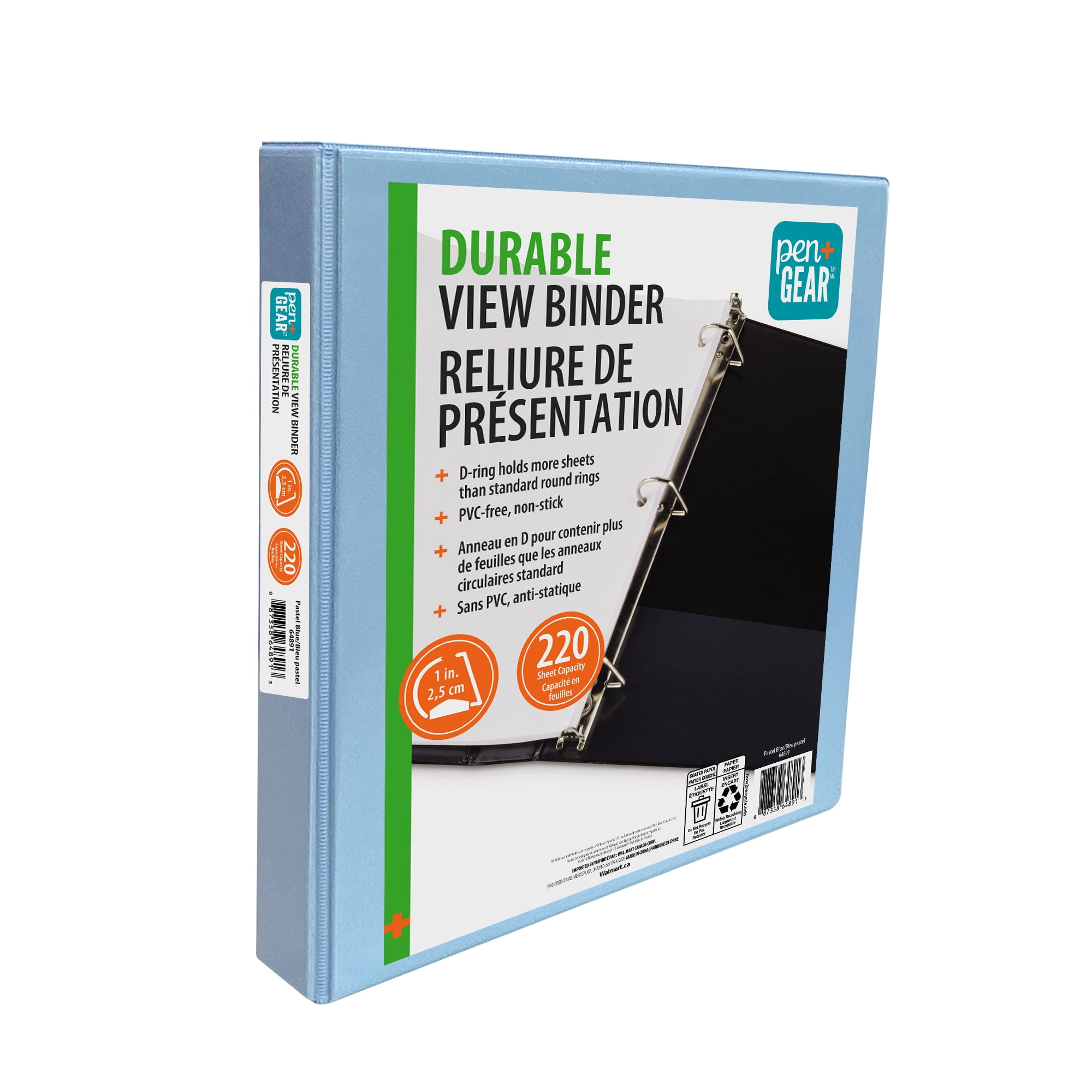 Pen+Gear Durable View Binder de 1" Bleu pastel 1 paquet