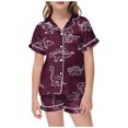 thumbnail image 1 of Ensembles de Pyjama pour Filles Imprimés Manches Courtes à Boutons Hauts Unis Ensemble T-Shirt Tenue d'Intérieur Classique Pyjamas pour Filles Garçons Mode Filles, 1 of 5