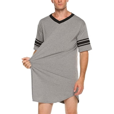 XINQIHANG Men's Nightshirt, Cotton Nightwear Comfy V Neck Short Sleeve Soft Loose Pajama Sleep Shirt Nightgown