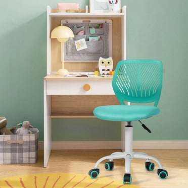 Giantex Swivel Office Desk Chair, Small Armless Task Chair with Hollow-out Back, Upholstered Mesh Seat, Sturdy Construction, Height Adjustable Computer Chair for Study