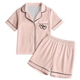 thumbnail image 1 of Pyjama pour Filles Ensemble de Pyjama pour Filles Doux à Manches Courtes Tenue d'Intérieur Confortable Ensemble Élégant pour Préadolescentes avec Imprimé de Cœur, 1 of 7